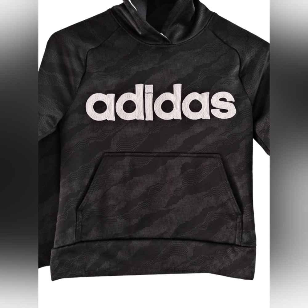 Adidas boys Hoodie size 8. Black on black Camo style. EUC. Pullover - Picture 2 of 11